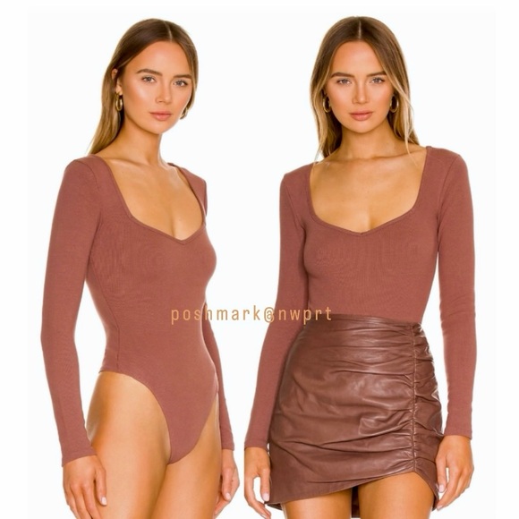 REVOLVE Tops - Lovers + Friends 🧸 Ava Rib Knit Bodysuit Top Coco Brown Boho XS